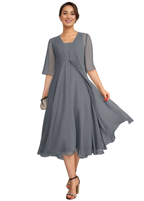 Empire Square Knee-Length Chiffon Mother of the Bride Dress