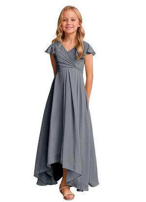 A-line V-Neck Asymmetrical Chiffon Junior Bridesmaid Dress