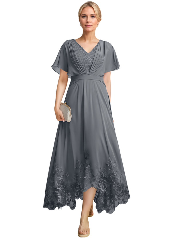 A-line Scoop Illusion Ankle-Length Lace Chiffon Mother of the Bride Dress With Sequins