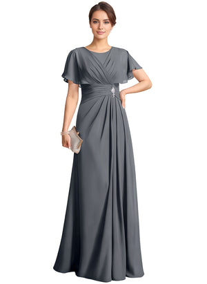 A-line Scoop Floor-Length Chiffon Mother of the Bride Dress With Pleated Beading