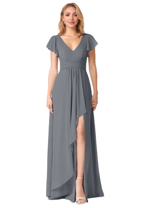 A-line V-Neck Floor-Length Chiffon Bridesmaid Dress With Ruffle