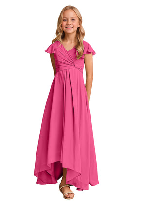 A-line V-Neck Asymmetrical Chiffon Junior Bridesmaid Dress