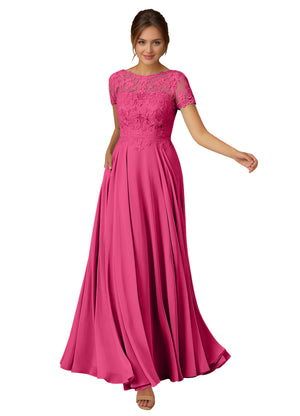 A-line Scoop Illusion Floor-Length Lace Chiffon Mother of the Bride Dress With Sequins