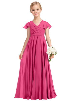 A-line V-Neck Floor-Length Chiffon Junior Bridesmaid Dress