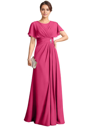 A-line Scoop Floor-Length Chiffon Mother of the Bride Dress With Pleated Beading