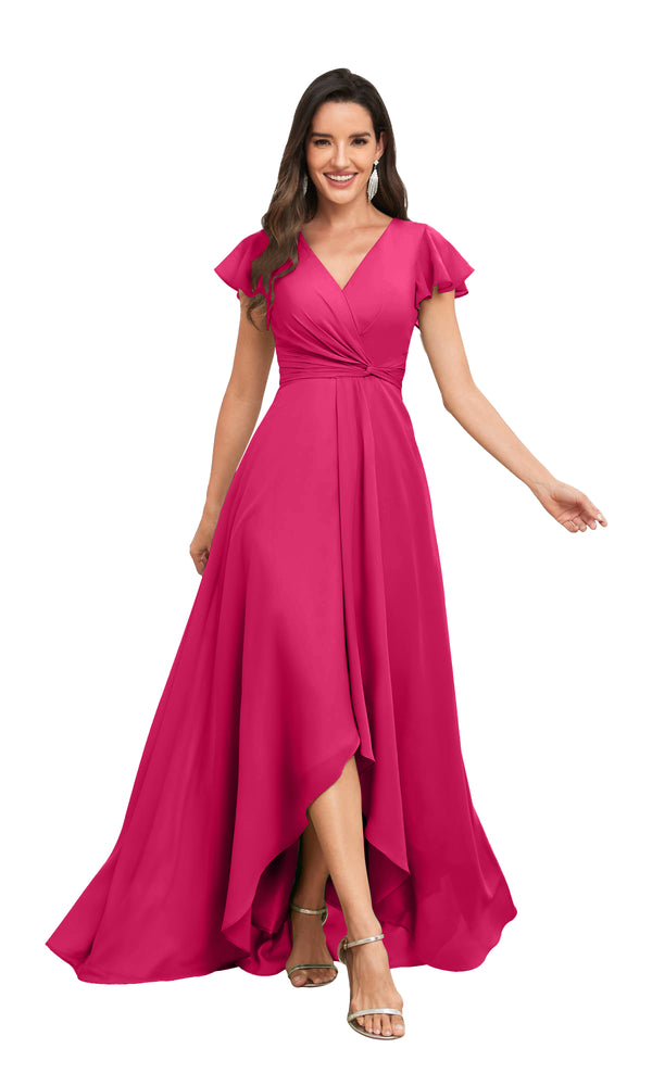 A-line V-Neck Floor-Length Chiffon Bridesmaid Dress With Ruffle