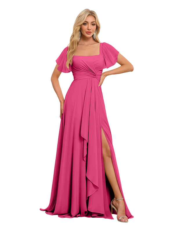A-line Square Asymmetrical Chiffon Bridesmaid Dress