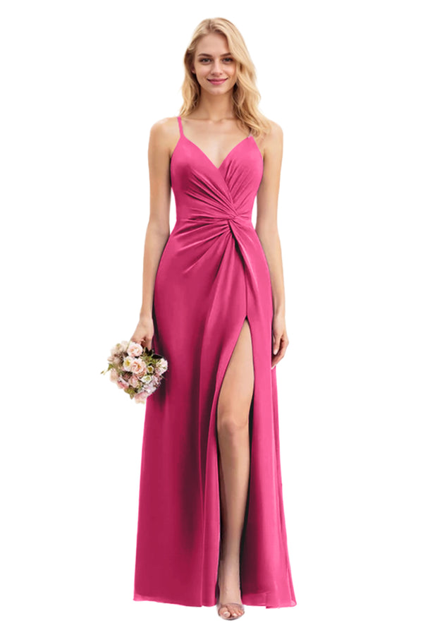 A-line V-Neck Floor-Length Chiffon Bridesmaid Dress With Ruffle