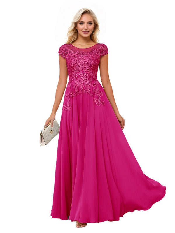A-line Scoop Illusion Floor-Length Lace Chiffon Mother of the Bride Dress With Sequins
