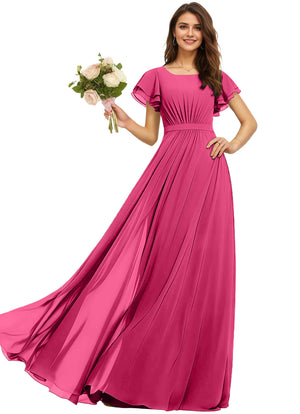 A-line Scoop Floor-Length Chiffon Bridesmaid Dress With Ruffle