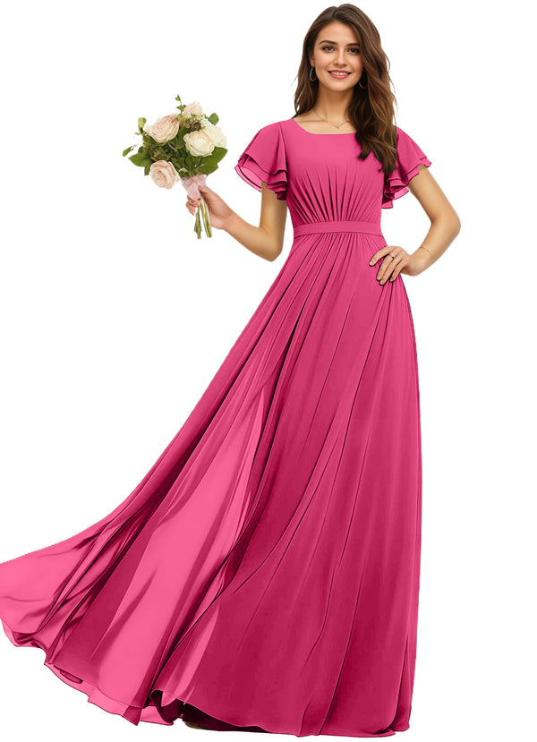 A-line Scoop Floor-Length Chiffon Bridesmaid Dress With Ruffle