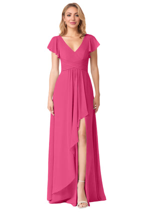 A-line V-Neck Floor-Length Chiffon Bridesmaid Dress With Ruffle