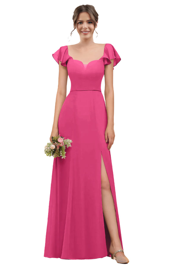 A-line V-Neck Floor-Length Chiffon Bridesmaid Dress With Ruffle