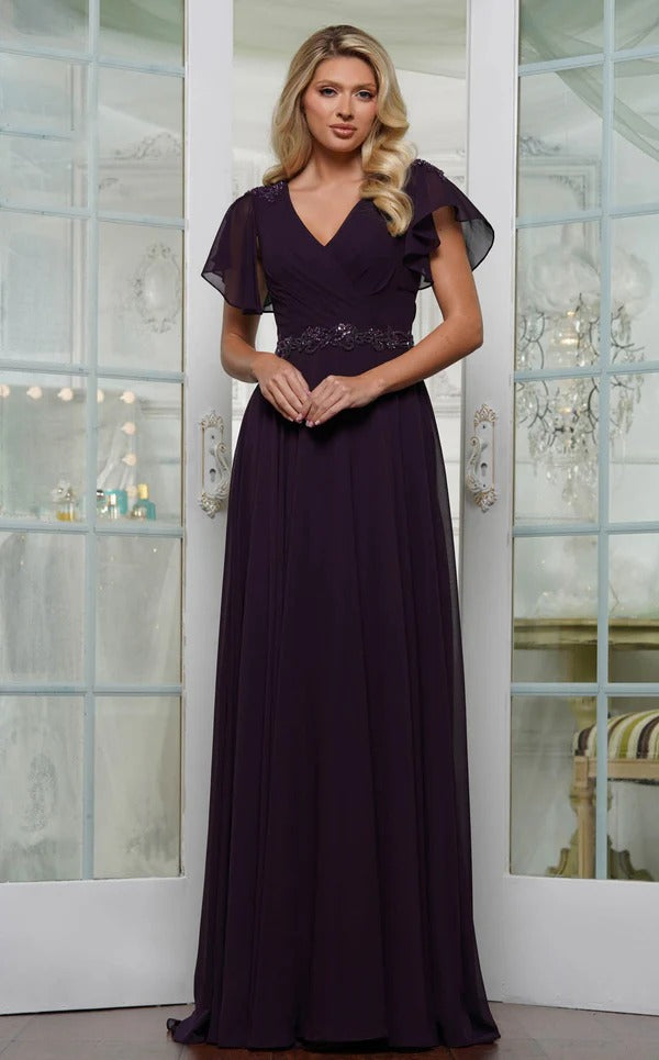 Empire V-Neck Floor-Length Chiffon Mother of the Bride Dress With Sequins Appliques Lace Pleated