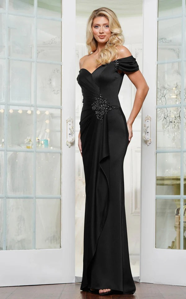 Trumpet/Mermaid Off the Shoulder Sweep Train Satin Prom Dresses With Pleated