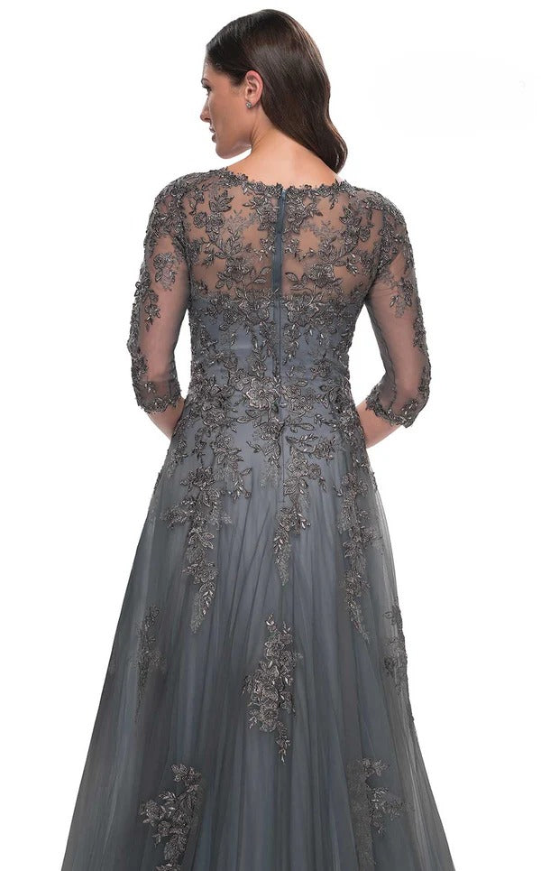 A-line V-Neck Floor-Length Tulle Lace Mother of the Bride Dress With Sequins