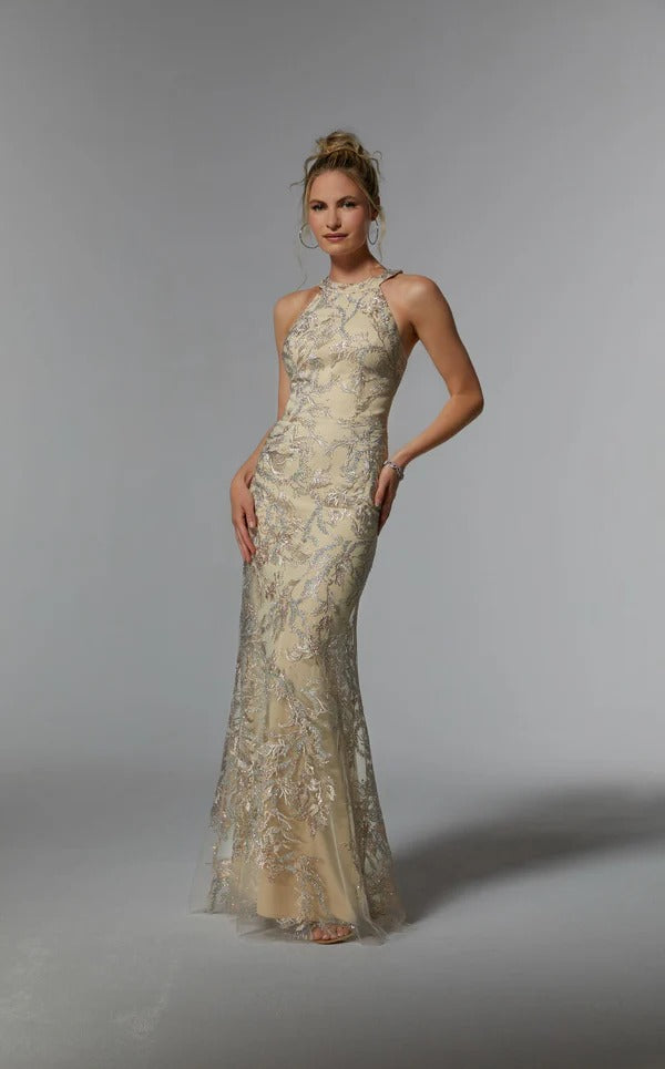 Trumpet/Mermaid Halter Floor-Length Tulle Lace Mother of the Bride Dress With Sequins Beading