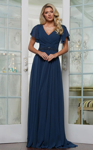 Empire V-Neck Floor-Length Chiffon Mother of the Bride Dress With Sequins Appliques Lace Pleated