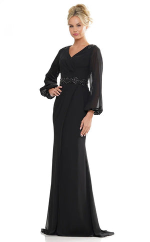 Surplice Neckline Long Mother Of The Bridesmaid Dress with Balloon Sleeve