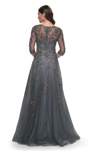 A-line V-Neck Floor-Length Tulle Lace Mother of the Bride Dress With Sequins