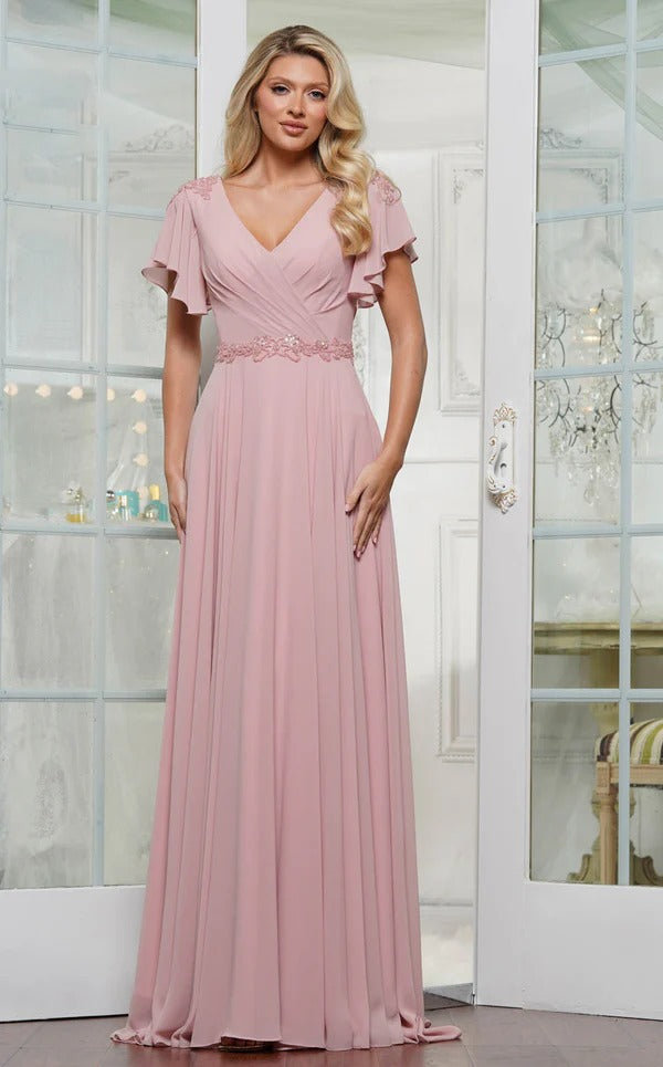 Empire V-Neck Floor-Length Chiffon Mother of the Bride Dress With Sequins Appliques Lace Pleated