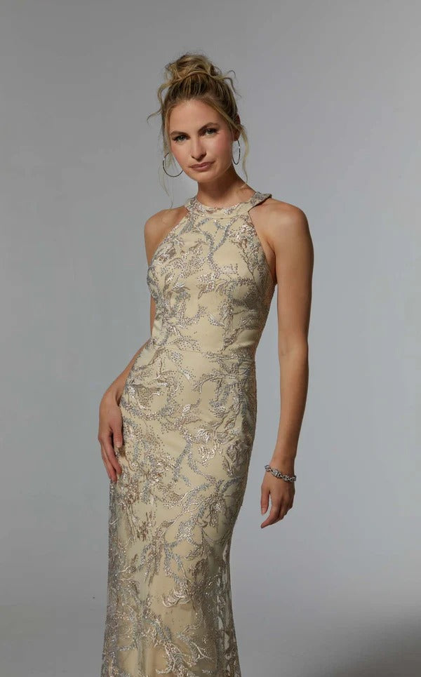 Trumpet/Mermaid Halter Floor-Length Tulle Lace Mother of the Bride Dress With Sequins Beading