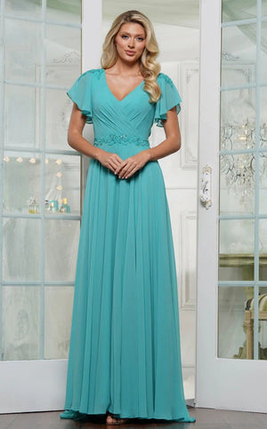 Empire V-Neck Floor-Length Chiffon Mother of the Bride Dress With Sequins Appliques Lace Pleated