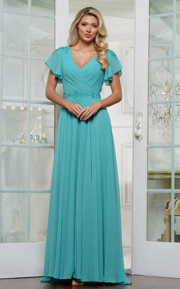 Empire V-Neck Floor-Length Chiffon Mother of the Bride Dress With Sequins Appliques Lace Pleated