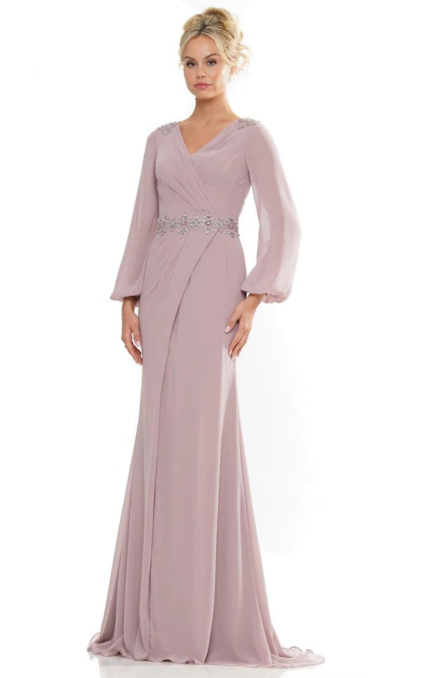 Surplice Neckline Long Mother Of The Bridesmaid Dress with Balloon Sleeve