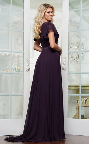Empire V-Neck Floor-Length Chiffon Mother of the Bride Dress With Sequins Appliques Lace Pleated