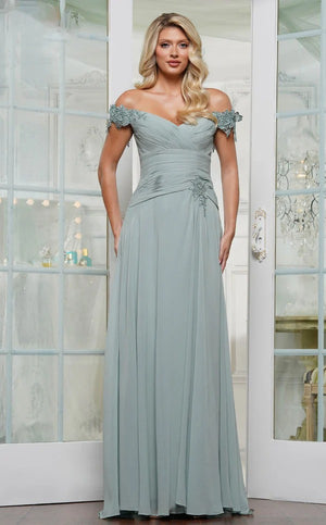 A-line Cold Shoulder Lace Sleeves Floor-Length Chiffon Mother Of The Bridesmaid Dress
