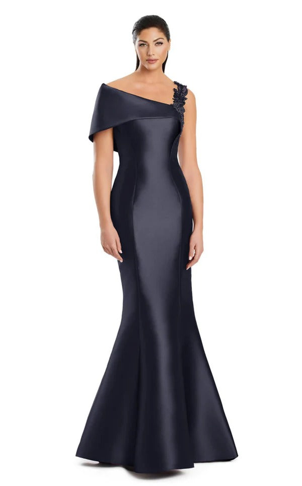 A-line Asymmetrical Off the Shoulder Floor-Length Satin Mother Of The Bridesmaid Dress Prom Dresses