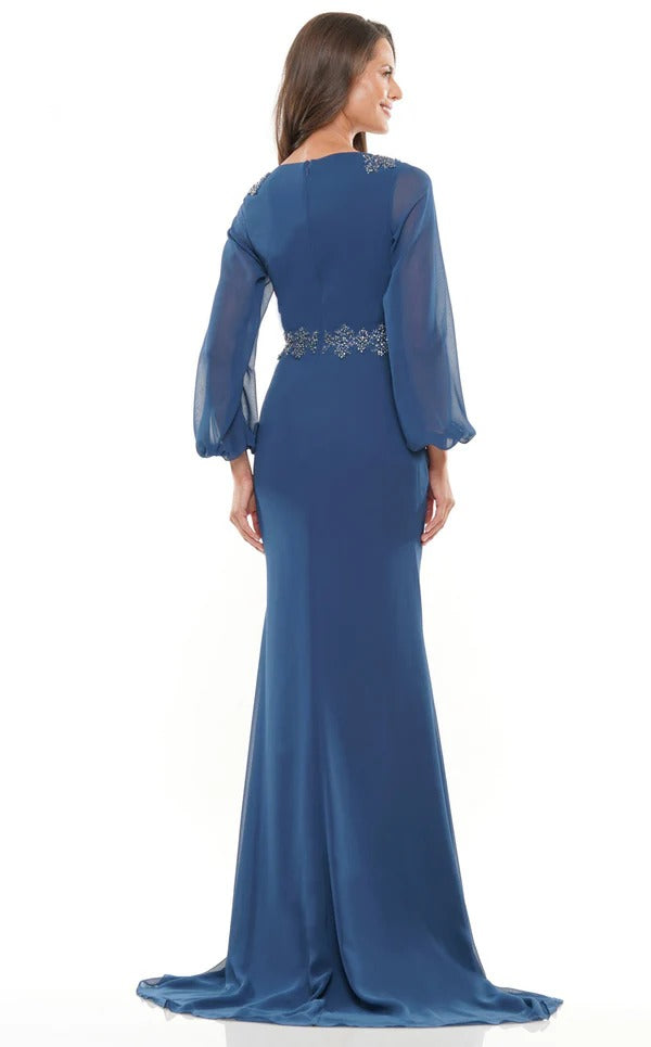 Surplice Neckline Long Mother Of The Bridesmaid Dress with Balloon Sleeve