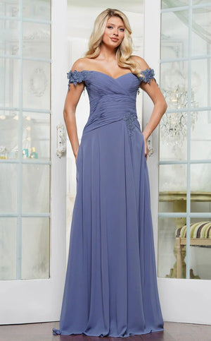 A-line Cold Shoulder Lace Sleeves Floor-Length Chiffon Mother Of The Bridesmaid Dress