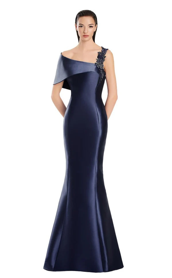 A-line Asymmetrical Off the Shoulder Floor-Length Satin Mother Of The Bridesmaid Dress Prom Dresses