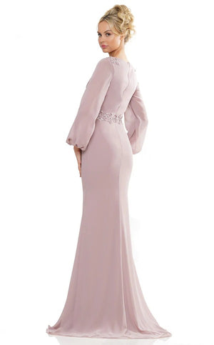 Surplice Neckline Long Mother Of The Bridesmaid Dress with Balloon Sleeve