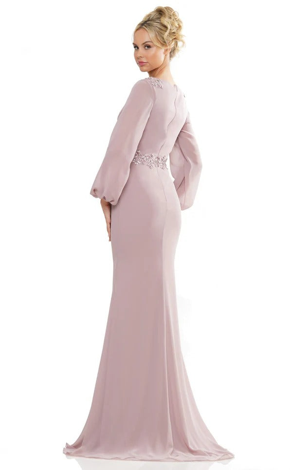 Surplice Neckline Long Mother Of The Bridesmaid Dress with Balloon Sleeve