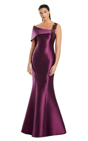 A-line Asymmetrical Off the Shoulder Floor-Length Satin Mother Of The Bridesmaid Dress Prom Dresses