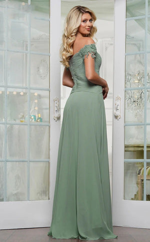 A-line Cold Shoulder Lace Sleeves Floor-Length Chiffon Mother Of The Bridesmaid Dress