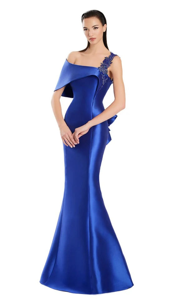 A-line Asymmetrical Off the Shoulder Floor-Length Satin Mother Of The Bridesmaid Dress Prom Dresses