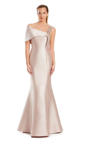A-line Asymmetrical Off the Shoulder Floor-Length Satin Mother Of The Bridesmaid Dress Prom Dresses