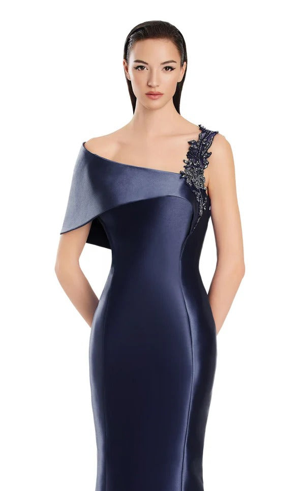 A-line Asymmetrical Off the Shoulder Floor-Length Satin Mother Of The Bridesmaid Dress Prom Dresses