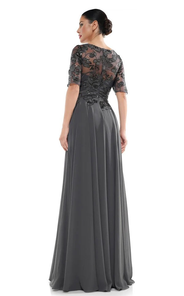 A-line Scoop Floor-Length Lace Chiffon Mother of the Bride Dress With Sequins