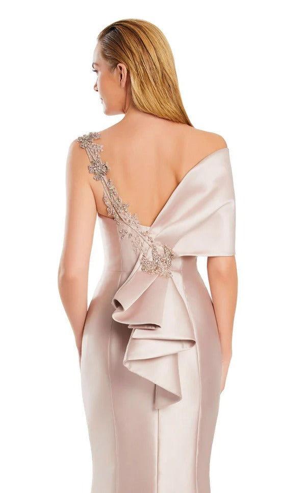 A-line Asymmetrical Off the Shoulder Floor-Length Satin Mother Of The Bridesmaid Dress Prom Dresses