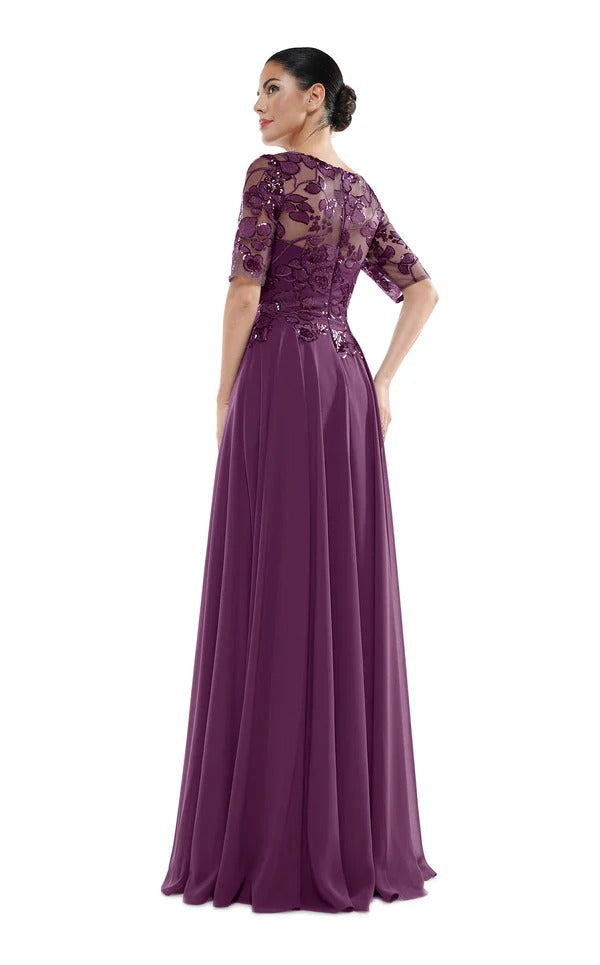 A-line Scoop Floor-Length Lace Chiffon Mother of the Bride Dress With Sequins