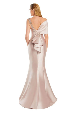 A-line Asymmetrical Off the Shoulder Floor-Length Satin Mother Of The Bridesmaid Dress Prom Dresses