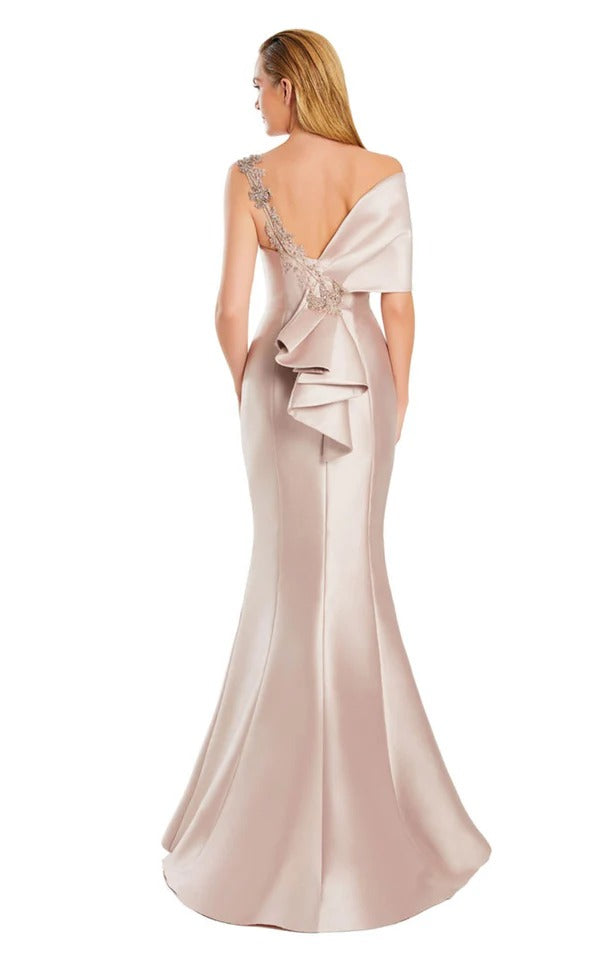 A-line Asymmetrical Off the Shoulder Floor-Length Satin Mother Of The Bridesmaid Dress Prom Dresses