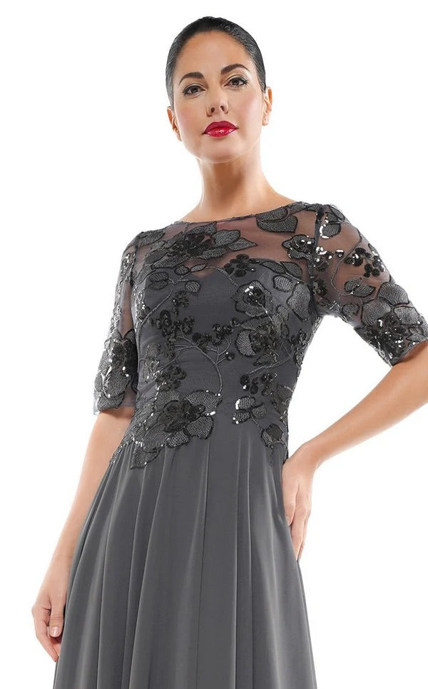 A-line Scoop Floor-Length Lace Chiffon Mother of the Bride Dress With Sequins