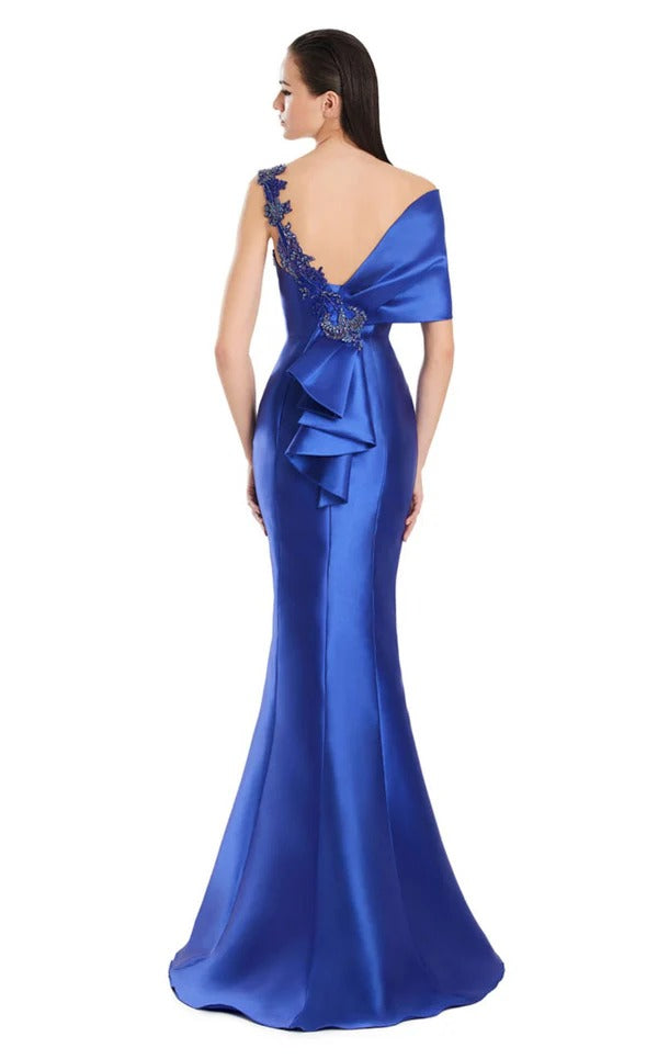 A-line Asymmetrical Off the Shoulder Floor-Length Satin Mother Of The Bridesmaid Dress Prom Dresses