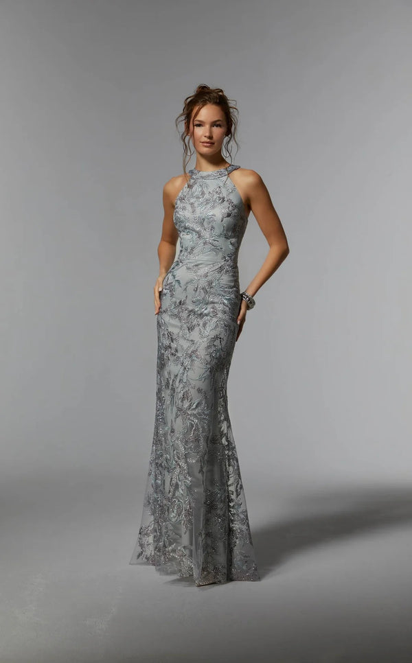 Trumpet/Mermaid Halter Floor-Length Tulle Lace Mother of the Bride Dress With Sequins Beading
